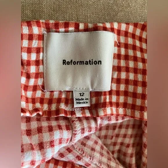 Reformation Rosemond Mini Dress Strawberry Check Cut Out Sz 12 - Picture 9 of 14